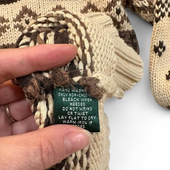 Woman’s beige and Brown Patterned cotton vintage 90s Sweater - Picture 3 of 7